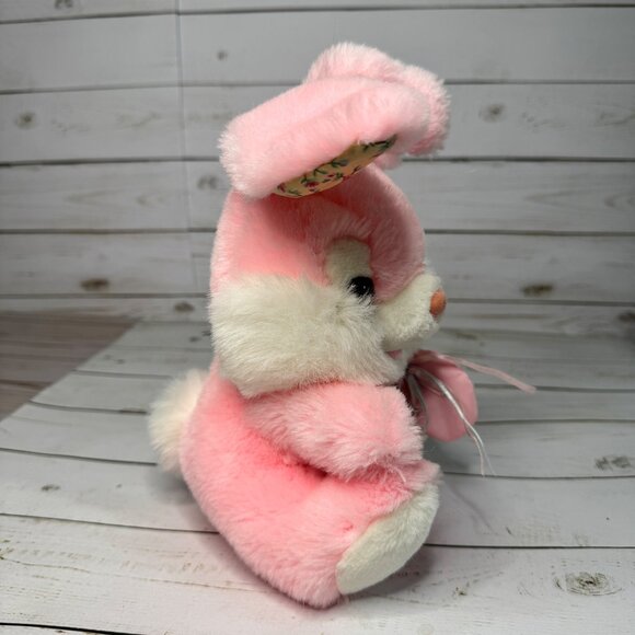 Vtg 1995 Fordlet International Pink Bunny Rabbit Plush 10" Stuffed Animal w/ Bow - Picture 2 of 10